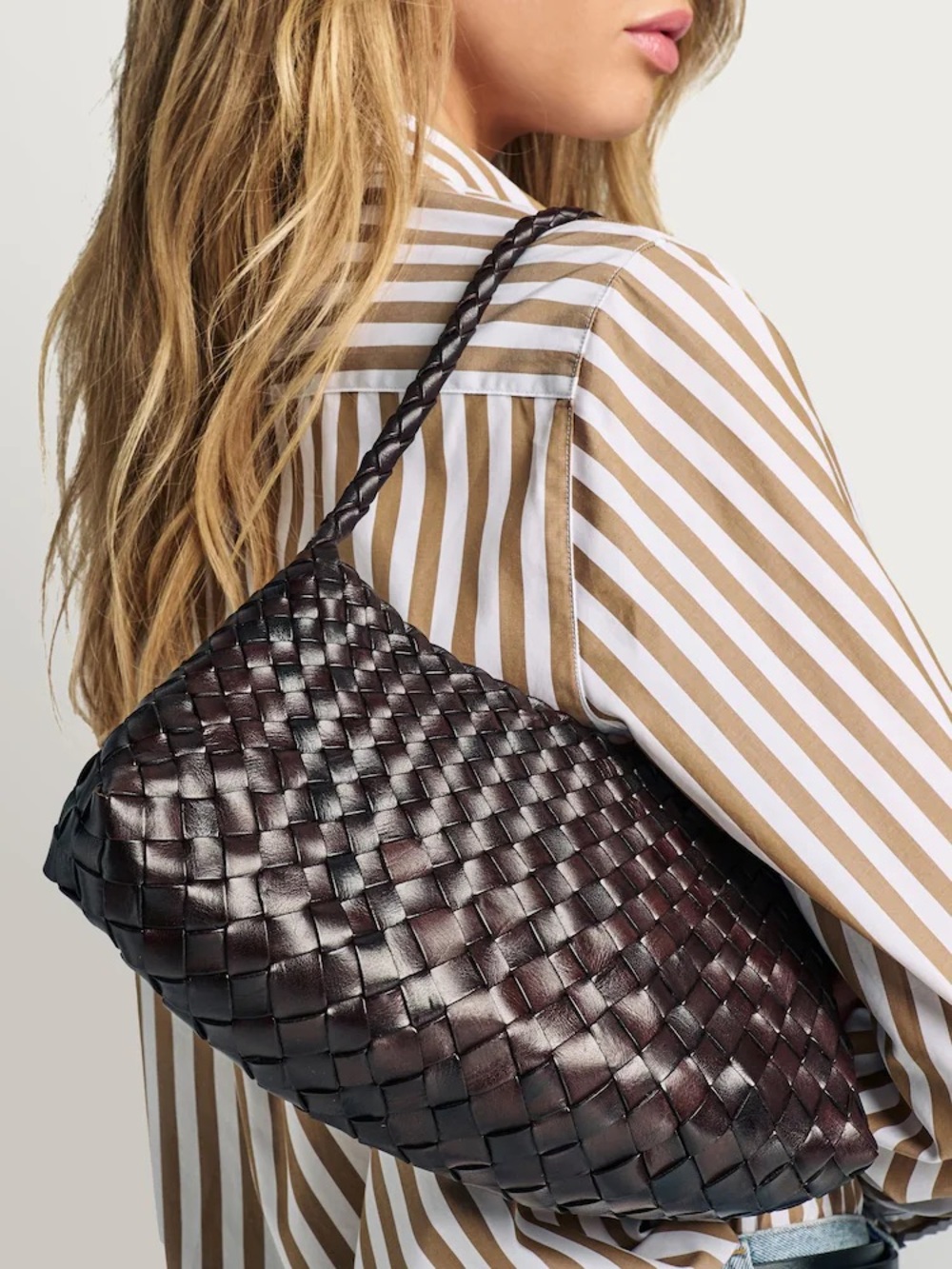 Dragon diffusion Rosanna Woven Leather Shoulder Bag in Dark Brown